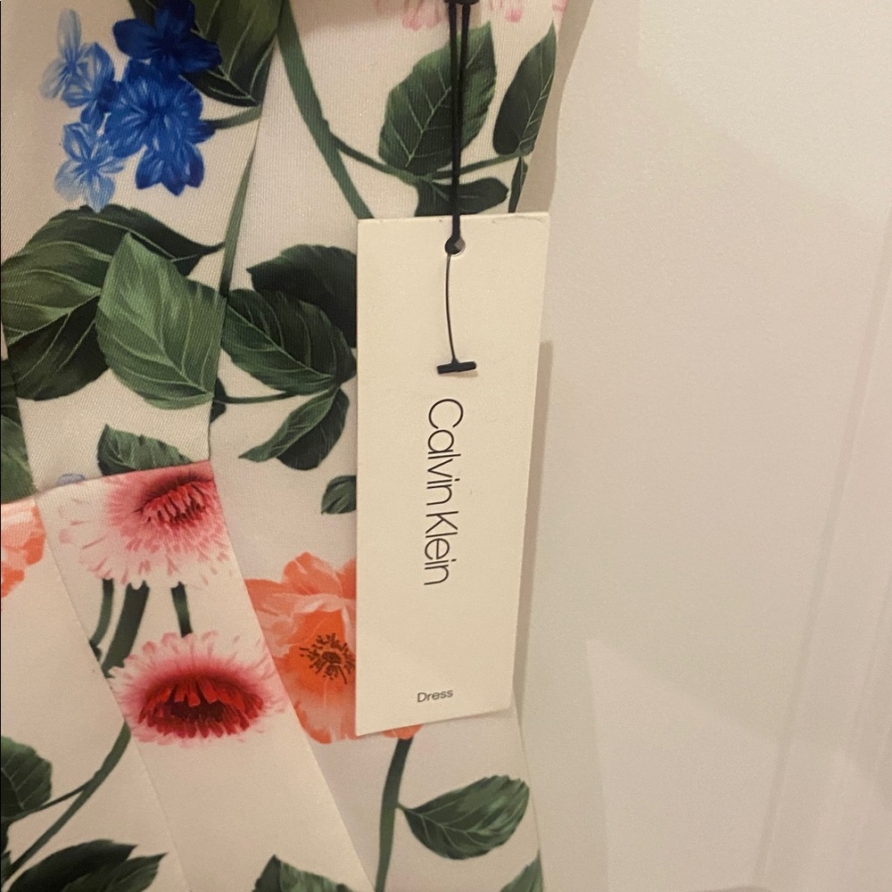NWT Calvin Klein White Floral Midi Sheath Dress with Multicolor Blooms - Picture 8 of 8
